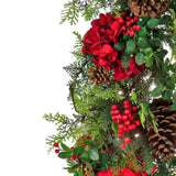 Pre-Lit Vienna Waltz Christmas Garland with LED Lights & Red Hydrangea, 9 Foot