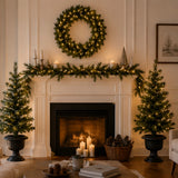 Pre-Lit Warm Welcome 3-Piece Christmas Entry Set with Trees & Wreath