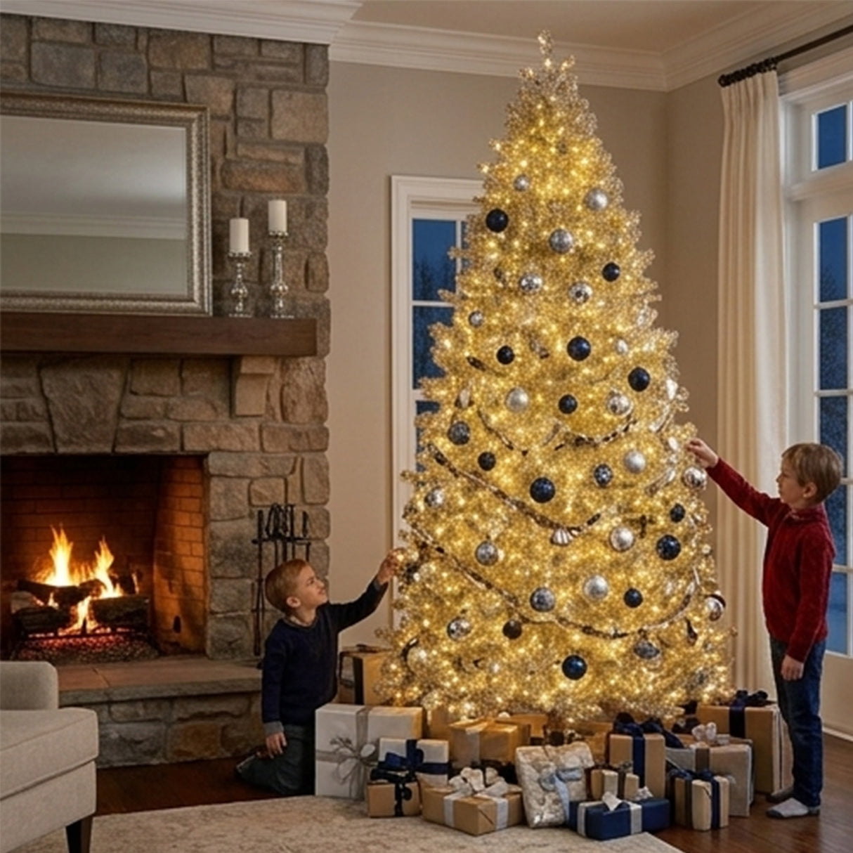 9ft Pre-Lit Platinum Metallic Christmas Tree with LED Infinity Lights