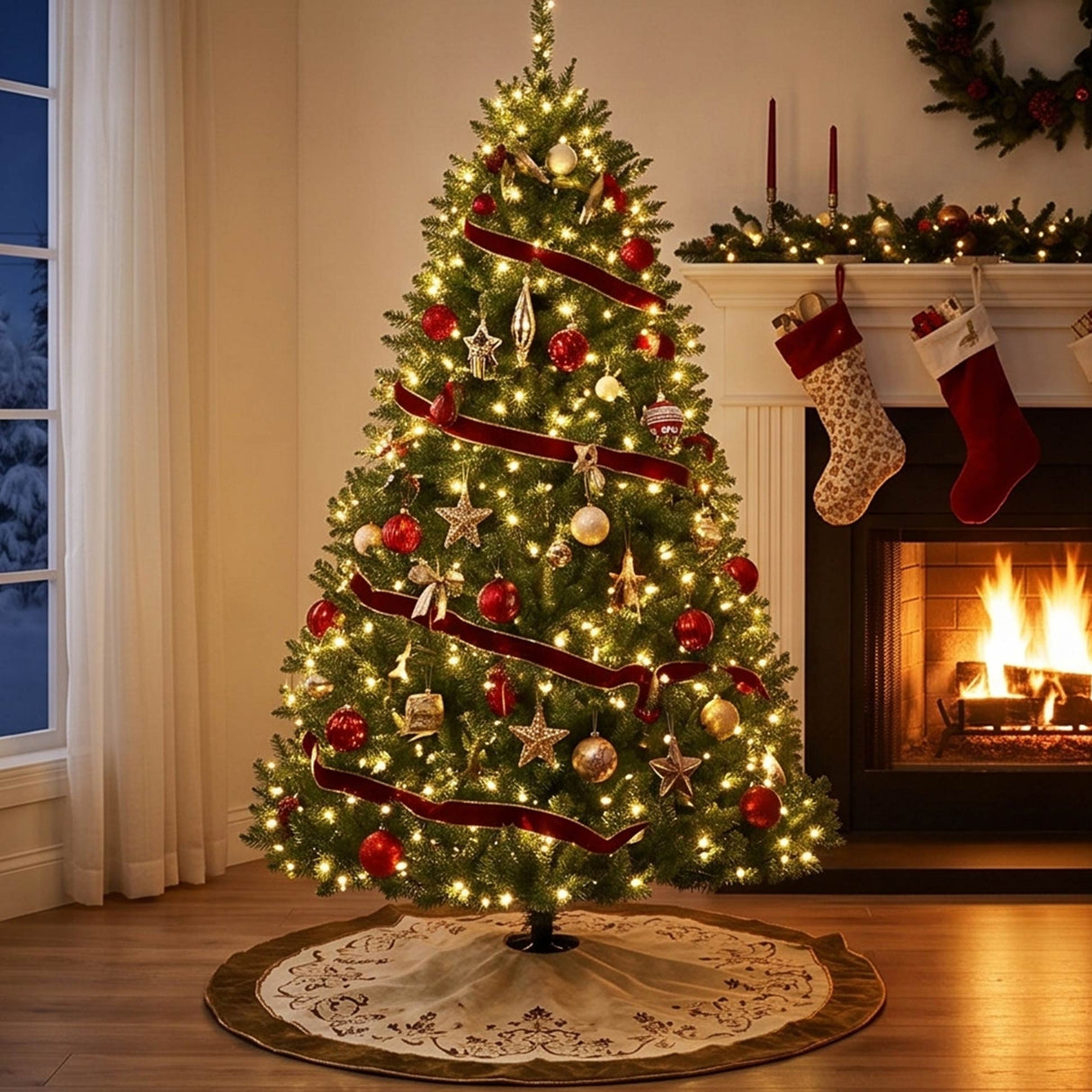 Hinged Douglas Fir Full Artificial Christmas Tree with Metal Stand