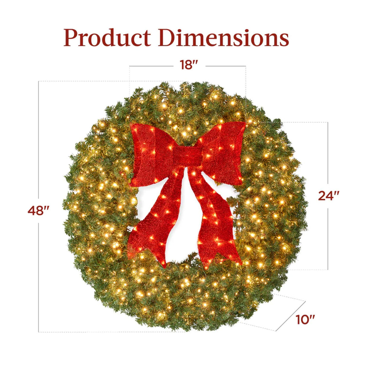 Pre Lit Artificial Fir Christmas Wreath with Red Bow LED Lights