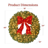 Pre Lit Artificial Fir Christmas Wreath with Red Bow LED Lights