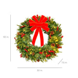 Pre Lit Battery Powered Christmas Wreath with Ribbon PVC Tips Holiday Decor