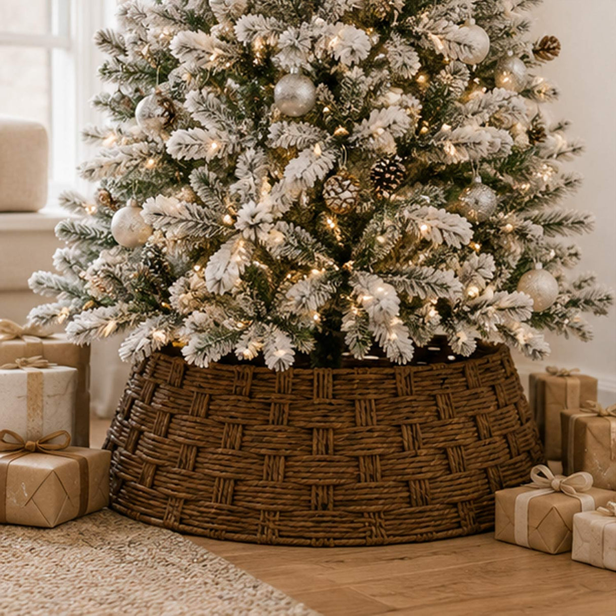 36in Woven Hyacinth Christmas Tree Collar Basket Base Cover