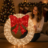 Pre Lit Outdoor Christmas Wreath with Bow LED Metal Holiday Decor 48 Inch