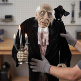 68" Animated Light-Up Butler Halloween Decoration with Raven