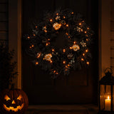 Halloween Chic Eek Black and Gold Wreath with LED Lights