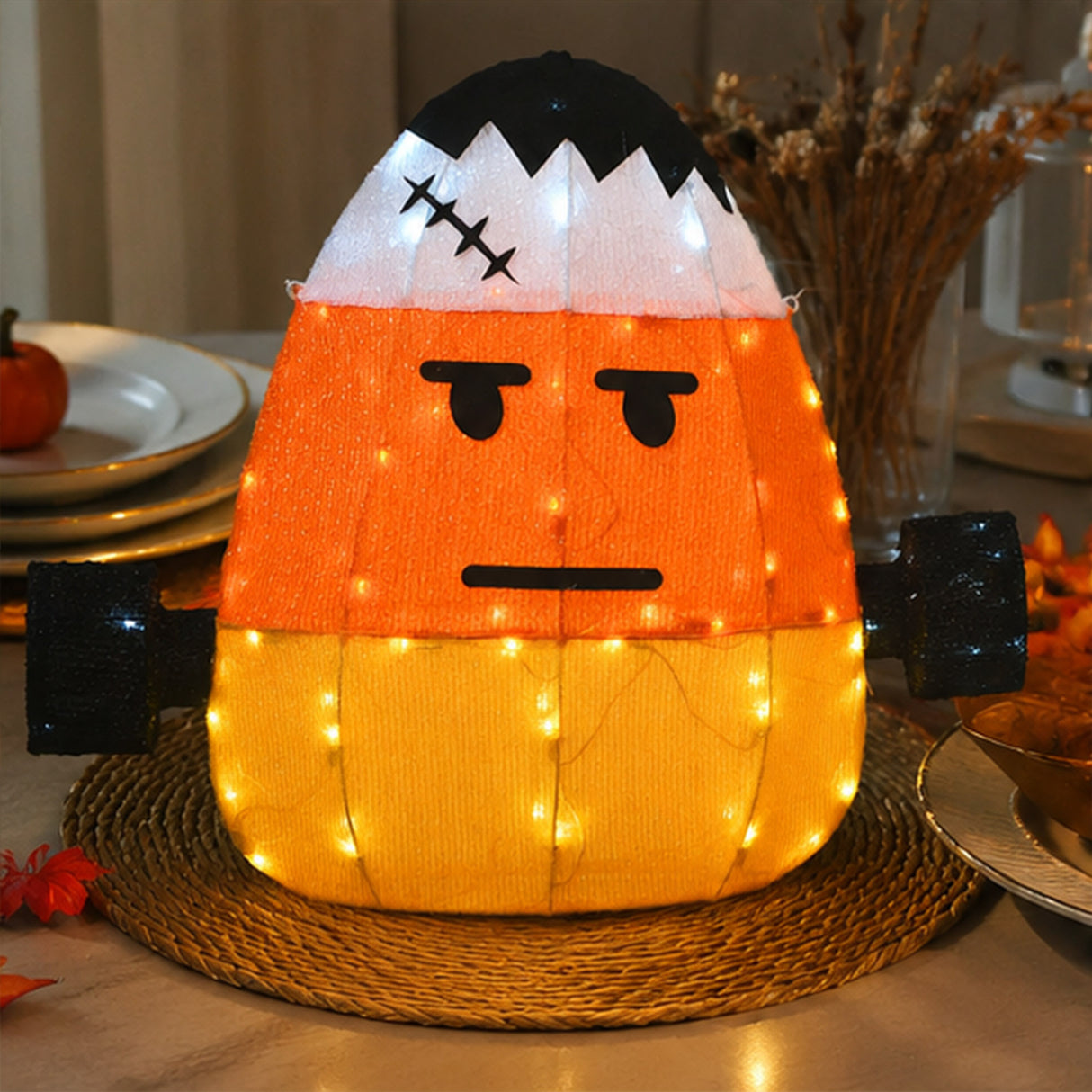 24 in. Halloween Pre-Lit Candy Corn Frankenstein Outdoor Decoration with LED Lights Plug-In