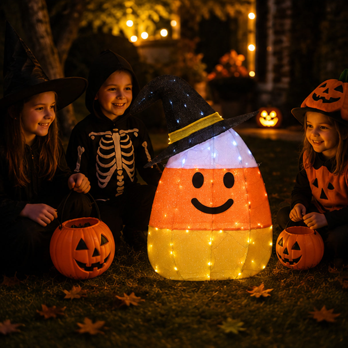 Halloween Pre-Lit Candy Corn Witch Outdoor Decoration with LED Lights (Plug-In)