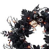 Halloween Chic Eek Black and Gold Wreath with LED Lights