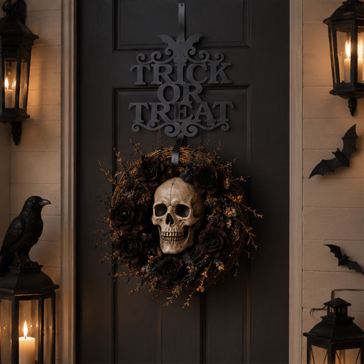 19 in. Halloween “Trick or Treat” Metal Wreath Hanger