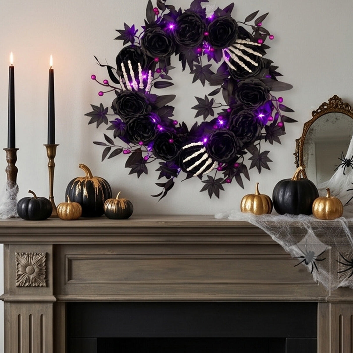 24 in. Halloween Bad to the Bone Wreath with LED Lights