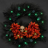 24IN Halloween Boo-tiful Wreath with Orange Florals, Skull & Green LED Lights