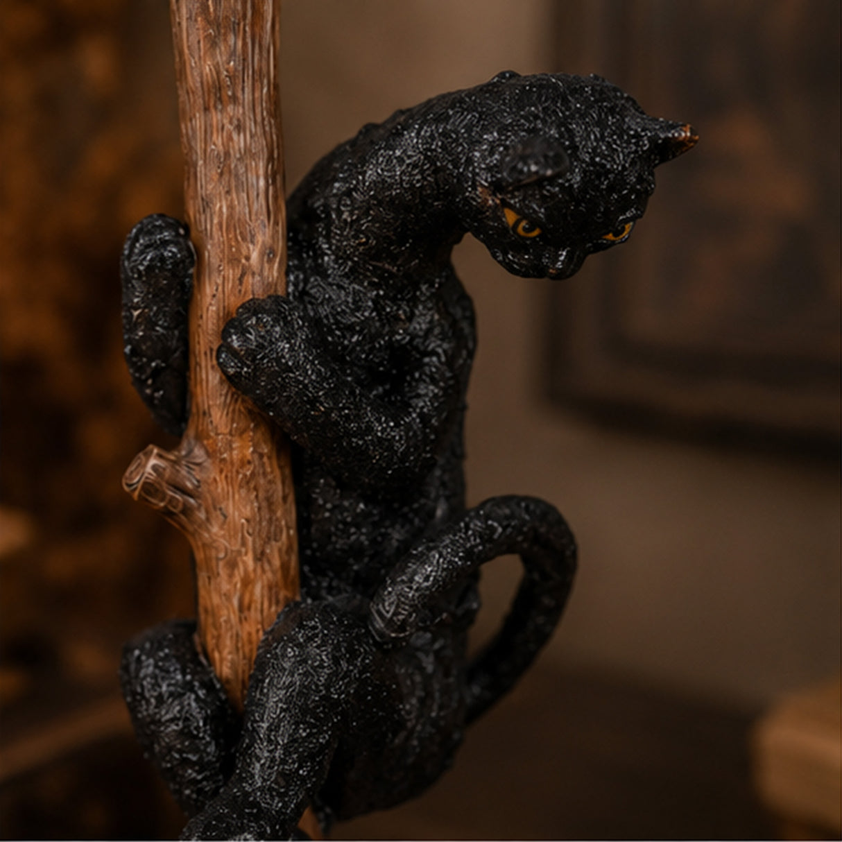 13 in. Halloween Black Cat with a Broom Tabletop Decoration