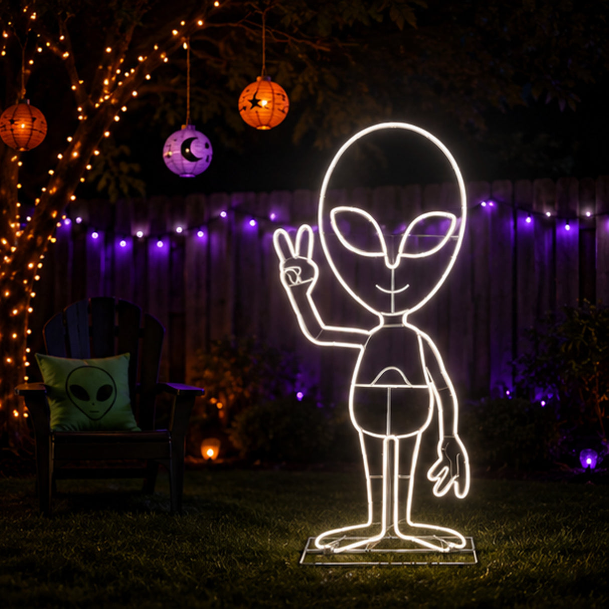 40 in 2D Alien Neon LED Halloween Yard Decor Plug In