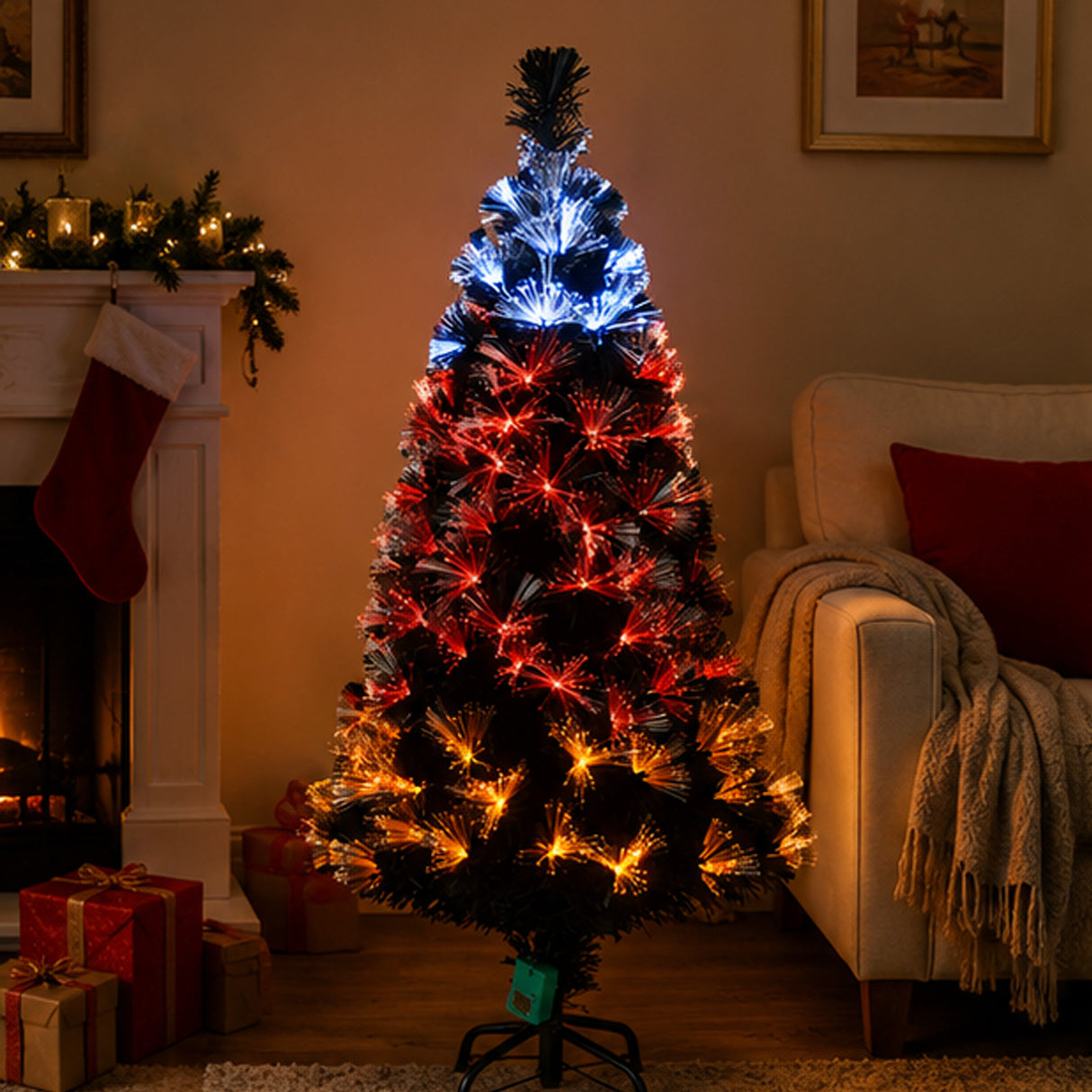 4FT Pre-Lit Black Fiber Optic Halloween Tree with LED Lights