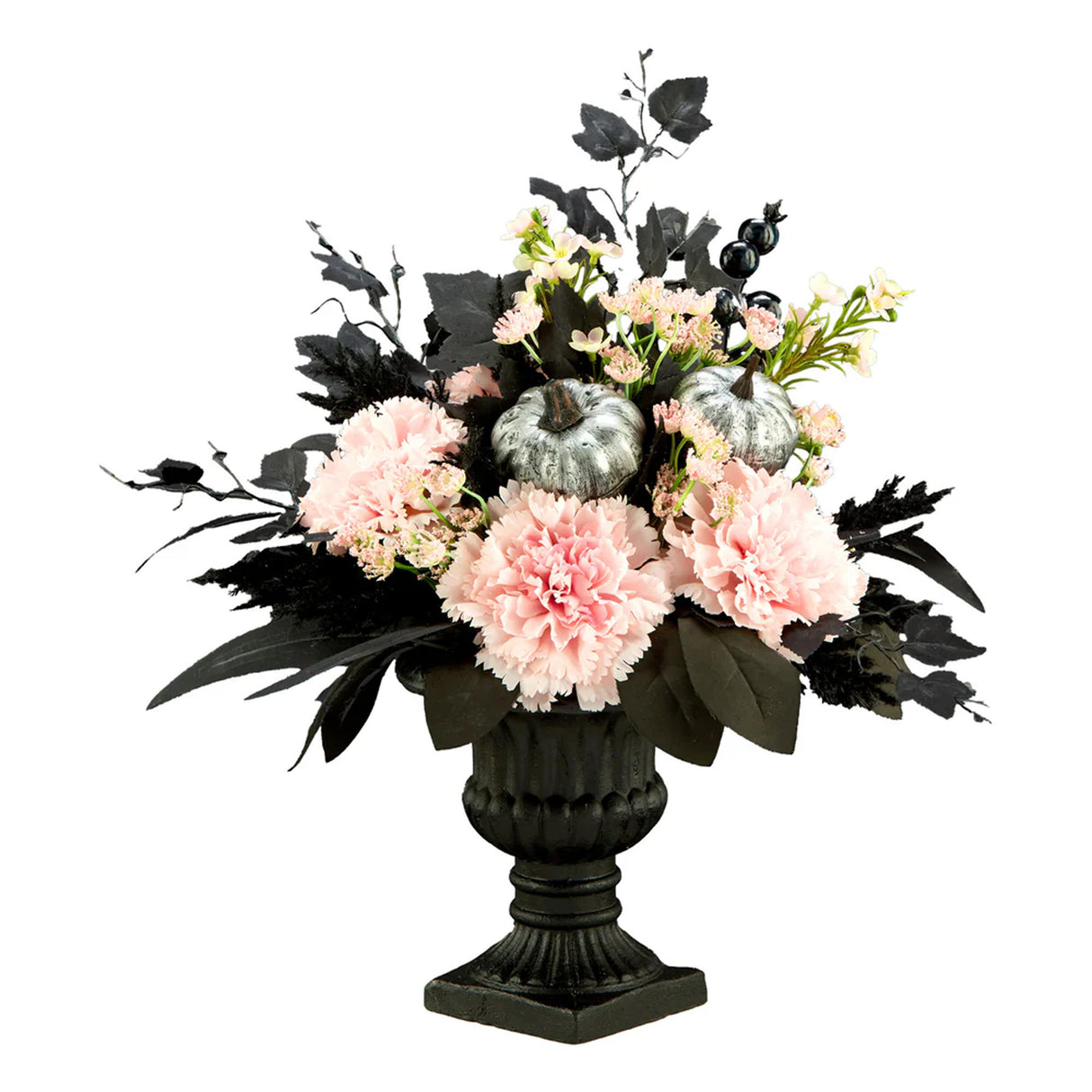 17IN Pink Carnation Halloween Centerpiece with Black Urn