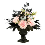 17IN Pink Carnation Halloween Centerpiece with Black Urn