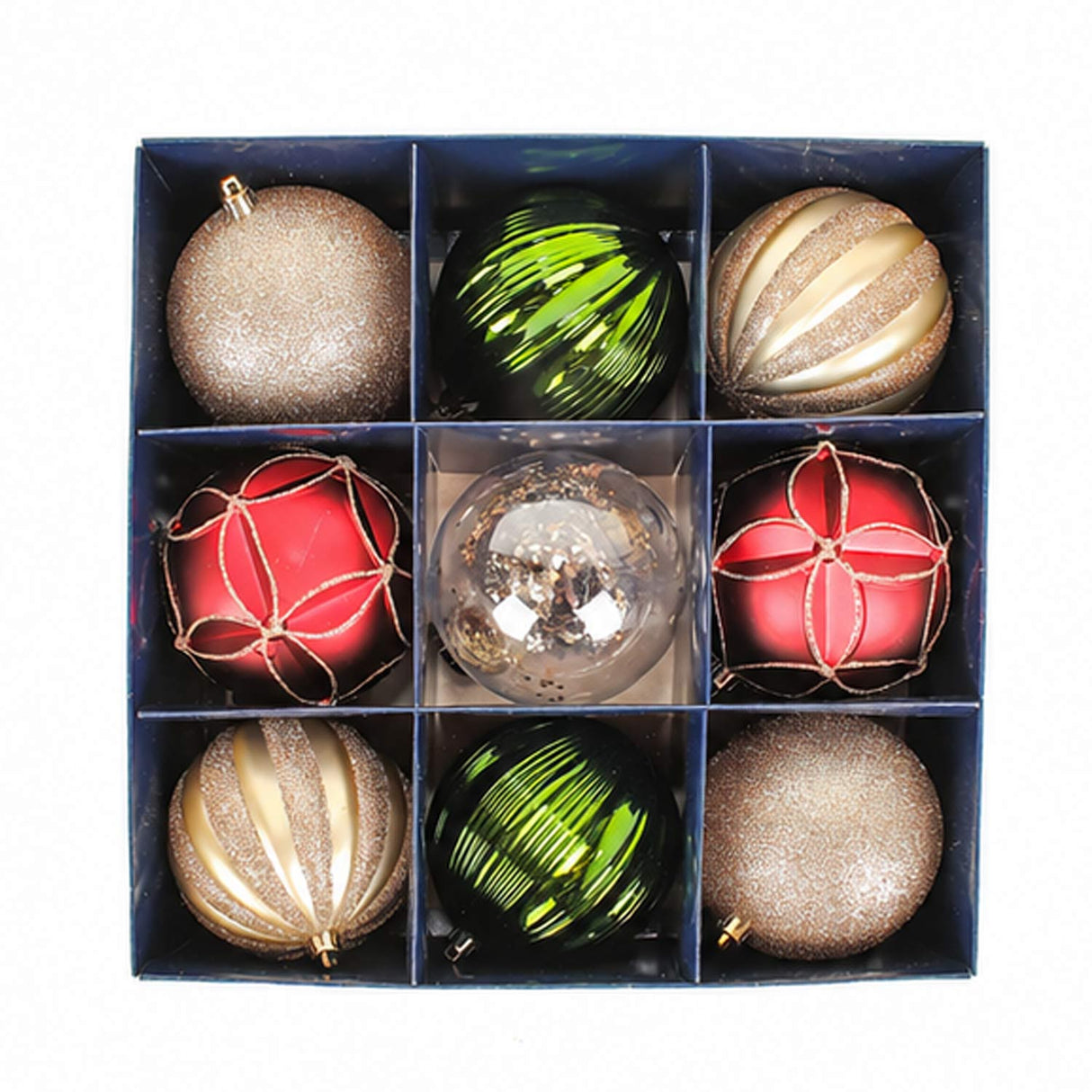 13IN Red Gold Green Christmas Ball Ornament Set