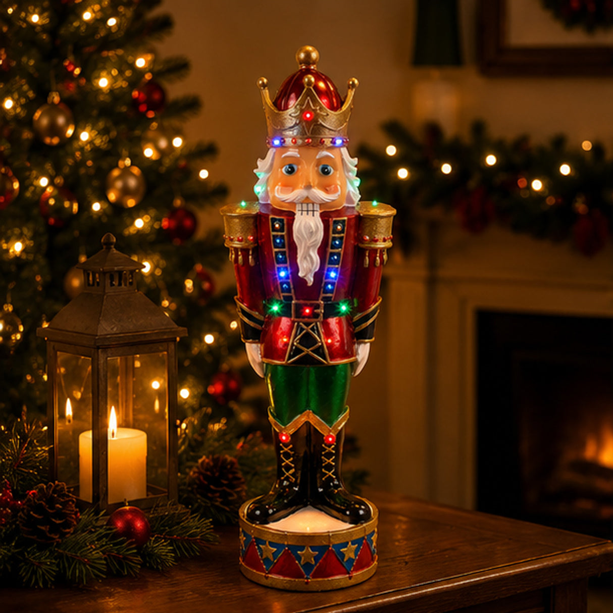 36IN Pre-Lit Nutcracker Christmas Decoration with Multicolor LED Lights Plug-In