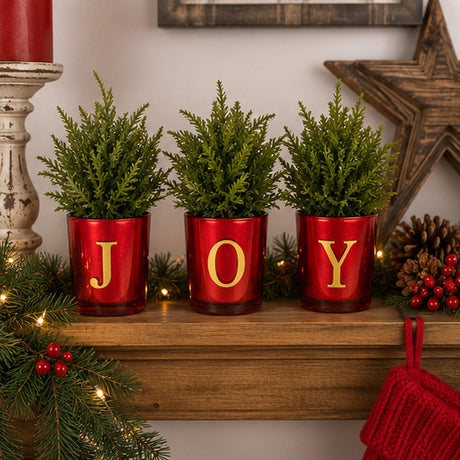 8IN Christmas JOY Tabletop Card Holder Votive Set of 3