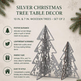 Set of 2 Silver Wooden Christmas Trees Table Decor 10IN & 7IN Modern Holiday Centerpiece