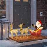 33IN Pre Lit Santa Sleigh with Reindeer LED Holiday Decoration