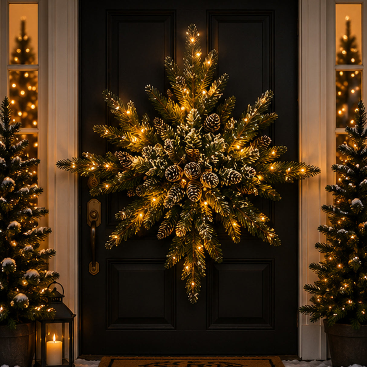 Pre-Lit 32 in. Glittery Bristle Pine Snowflake Christmas Wall & Door Decoration with Warm White LED Lights
