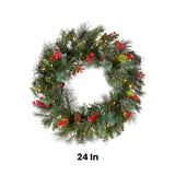 Pre-Lit 24 in. Wintry Pine Christmas Wreath with Warm White LED Lights