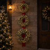 Pre-Lit 26 Inch Glittery Bristle Triple Wreath Door Hanger with LED Lights