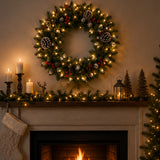 Pre-Lit 24 in. Frosted Berry Christmas Wreath with Clear Lights, Plug-In Holiday Door Decoration