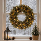 24IN Pre Lit Glittery Bristle Pine Wreath with Smart Twinkly LED Lights