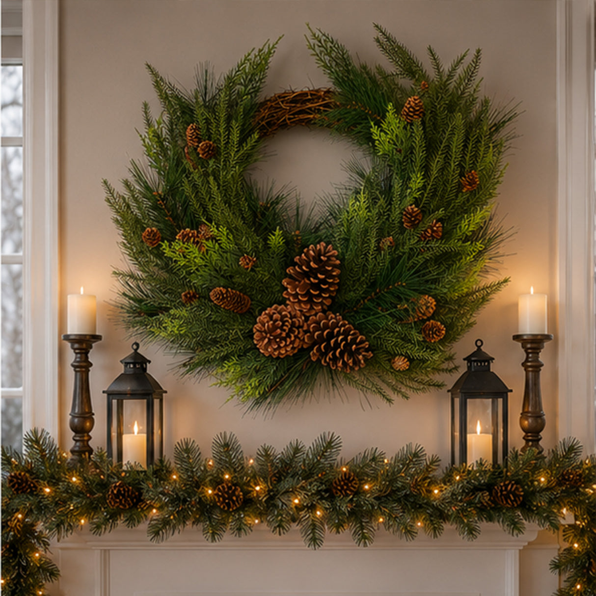 26IN Mixed Bristle Pine Christmas Wreath with Pinecones