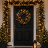 9FT Pre Lit Wintry Berry Garland with Clear Lights