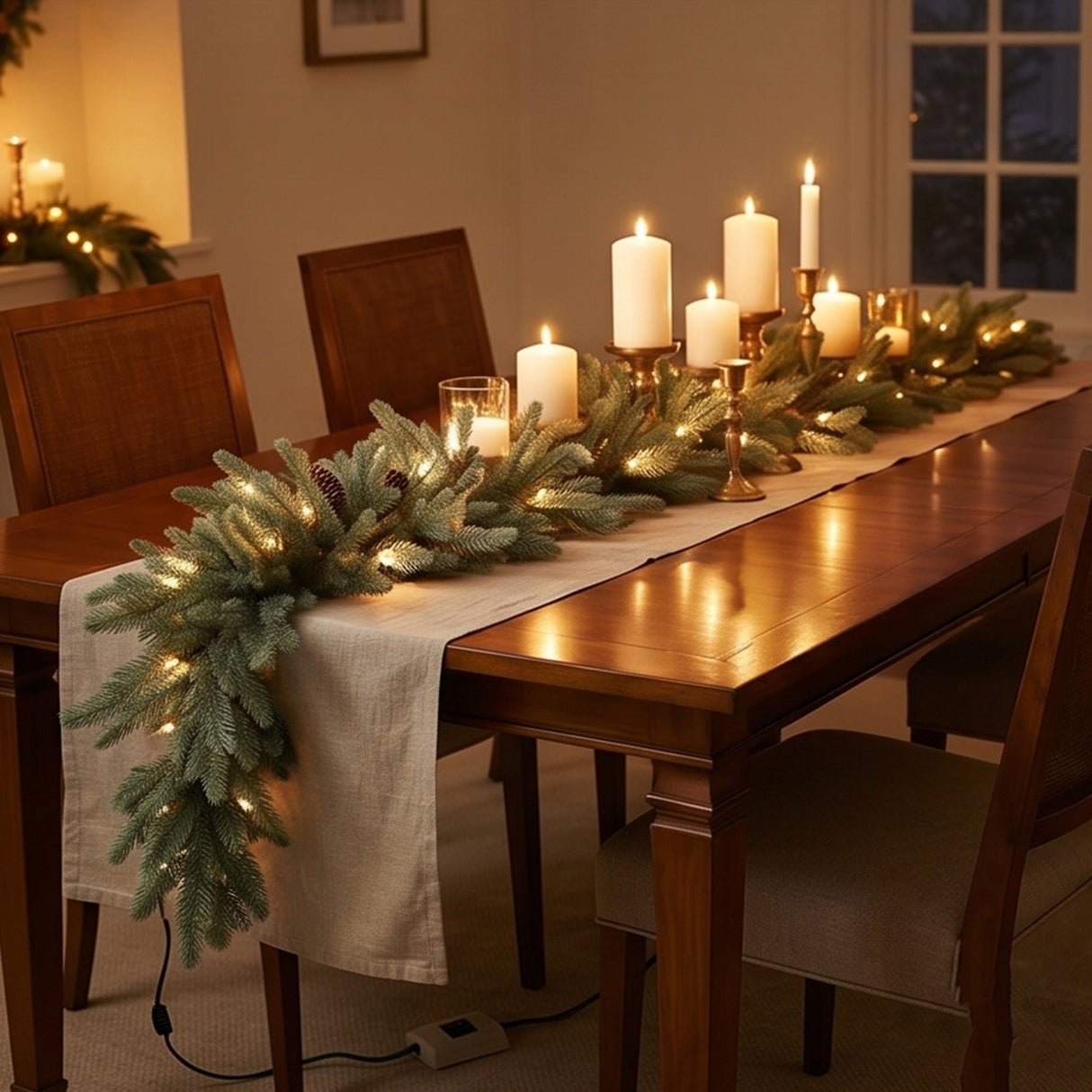 9FT Pre-Lit Copenhagen Spruce Garland with Clear Lights