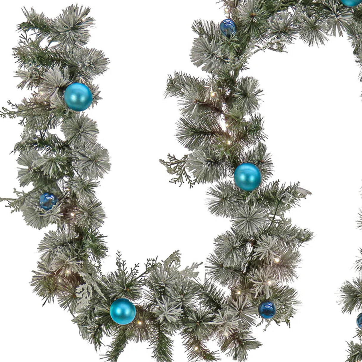Pre-Lit Snowy Tinkham Pine Garland with Warm White LED Lights, 9 Foot