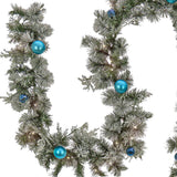 Pre-Lit Snowy Tinkham Pine Garland with Warm White LED Lights, 9 Foot
