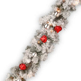 Pre-Lit Snowy Bristle Pine Garland with Clear Lights and Ornaments, 9 Foot (Plug-In)