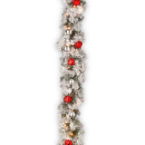 Pre-Lit Snowy Bristle Pine Garland with Clear Lights and Ornaments, 9 Foot (Plug-In)