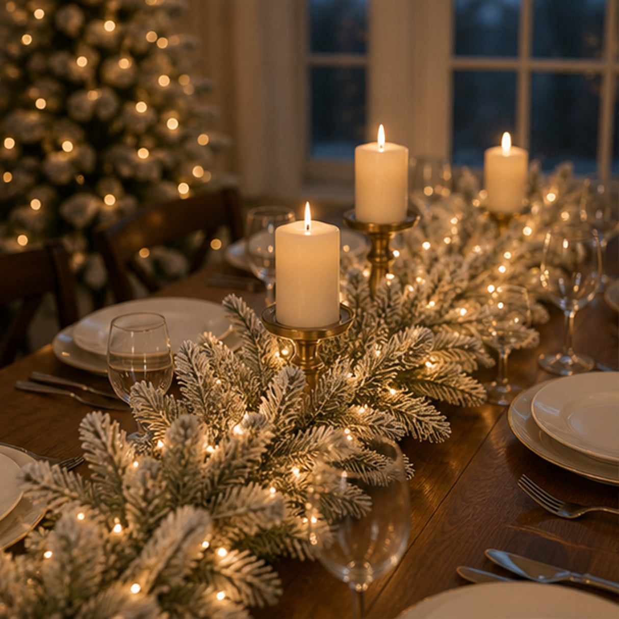 Pre-Lit Snowy Sheffield Spruce Garland with Clear Lights, 9 Foot (Plug-In)