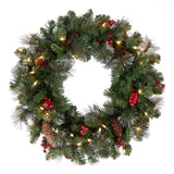 Pre-Lit Crestwood Spruce Wreath with Clear Lights, 24 Inch (Plug-In)