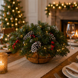Pre-Lit Frosted Berry Hanging Basket with Warm White LED Lights, 20 Inch