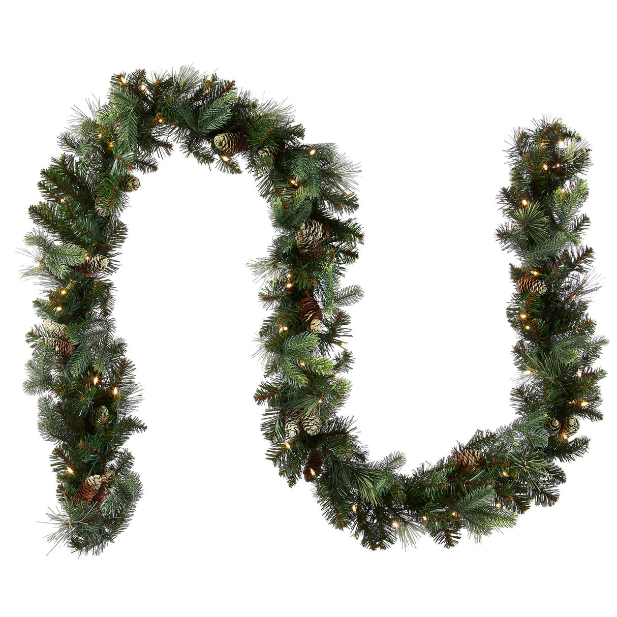 Pre-Lit Carolina Pine Garland with Warm White LED Lights, 9 Foot