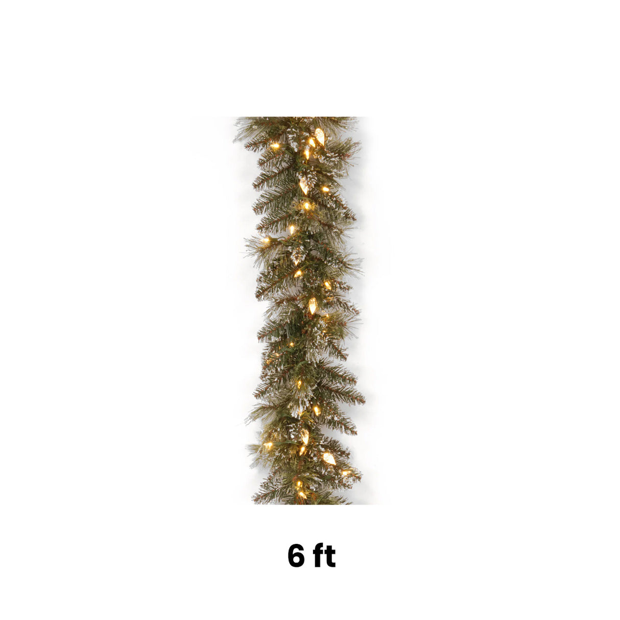 Pre-Lit Glittery Bristle Pine Garland with Warm White LED Lights, 6 Foot