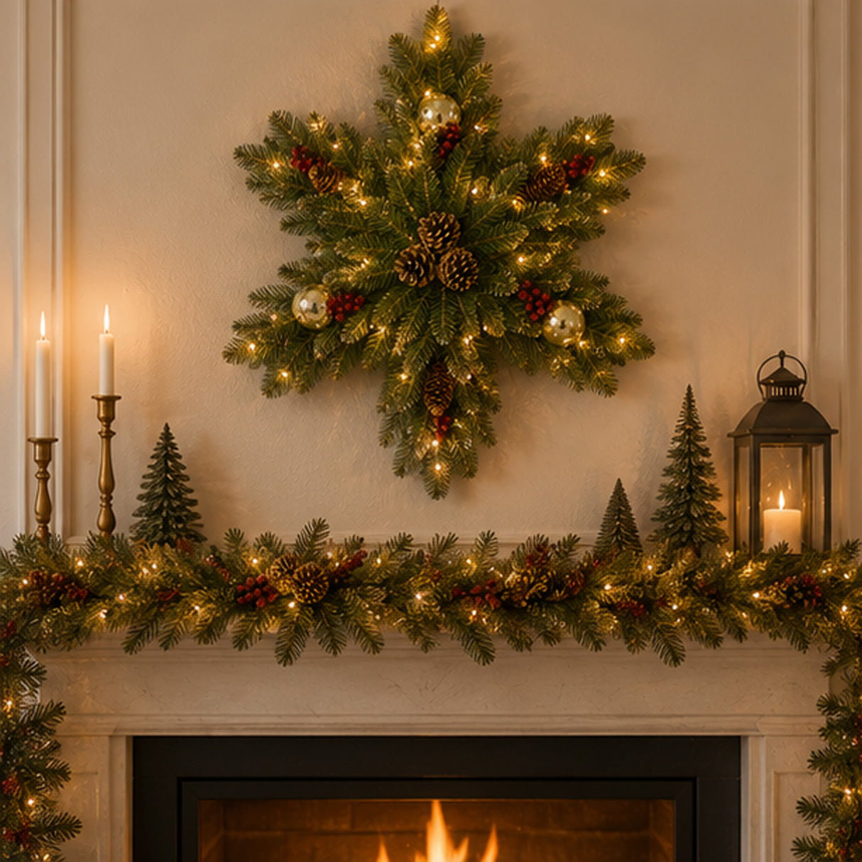 Pre-Lit Glittery Gold Dunhill Fir Snowflake with Warm White LED Lights, 32 Inch