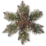 Pre-Lit Glittery Bristle Pine Snowflake Wreath with Warm White LED Lights, 14 Inch