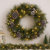 Pre-Lit Whitter Pine Wreath with Warm White LED Lights, 24 Inch