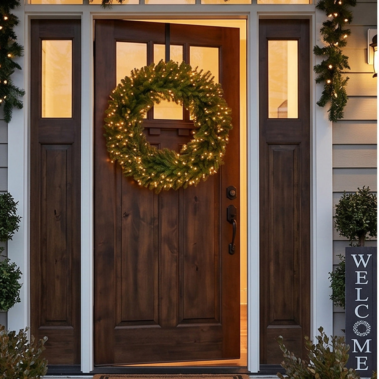 Pre-Lit Norwood Fir Wreath with Warm White LED Lights, 48 Inch