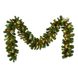 Crestwood Gold Spruce Pre-Lit Christmas Garland with LED Lights, 9 Foot
