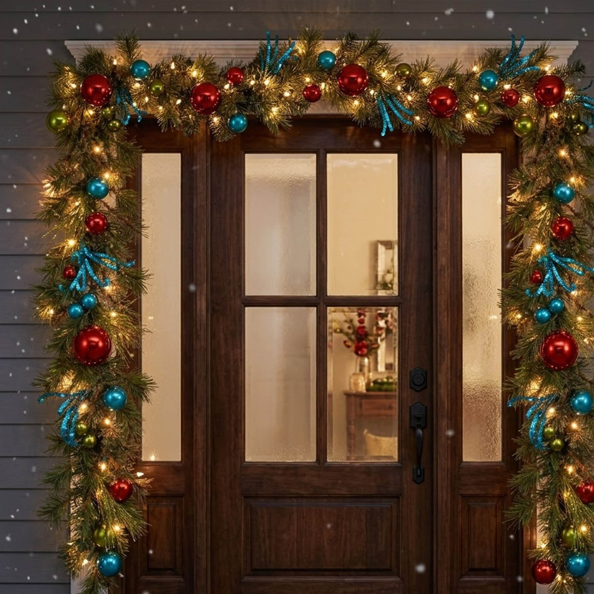 Pre-Lit Retro Ornament Christmas Garland with Warm White LED Lights, 9 Foot